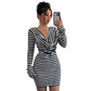 Elegant Striped Boat-neck Gugufeng-style Dress