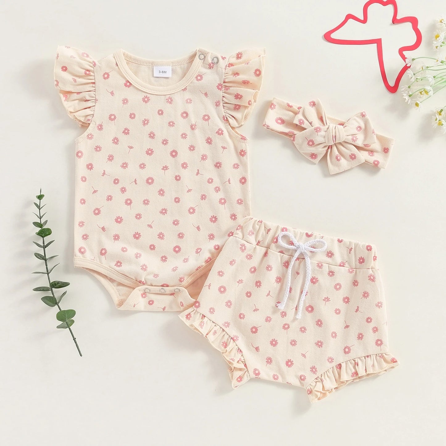 Combinaison à manches volantées et motif floral pour garçons et filles