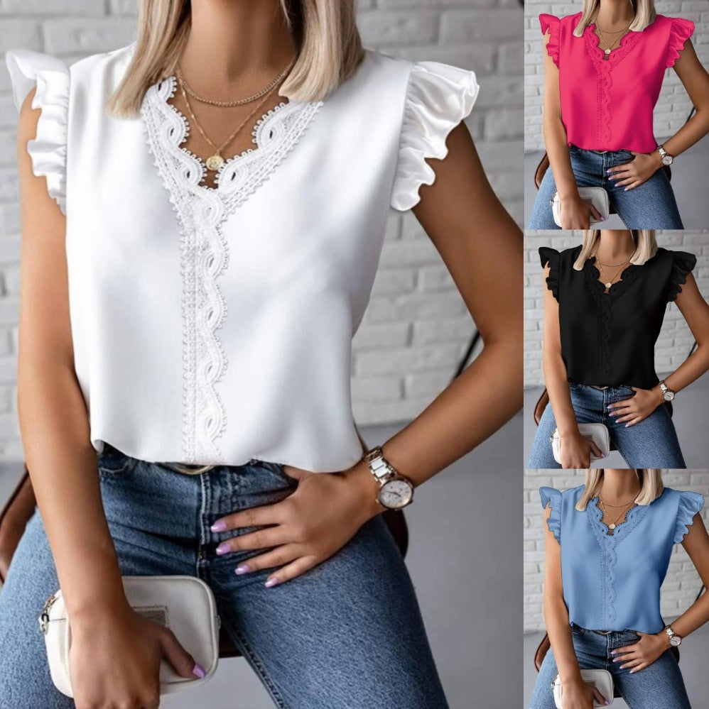 Fashion Lace Stitching Loose Shirt Women