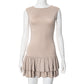 Contrast Color Round Neck Sleeveless Lace Fashion Short Dress Women