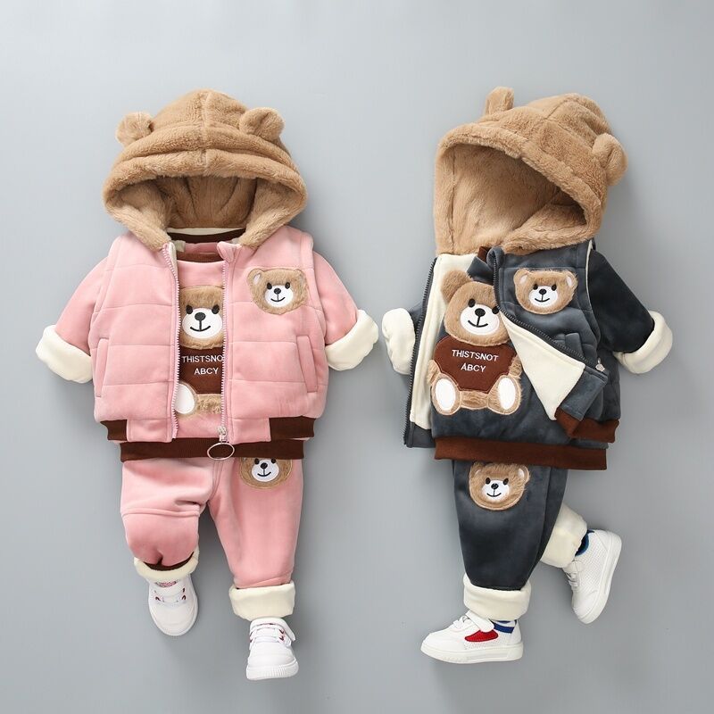 Costume trois pièces épais en velours double couche pour enfant