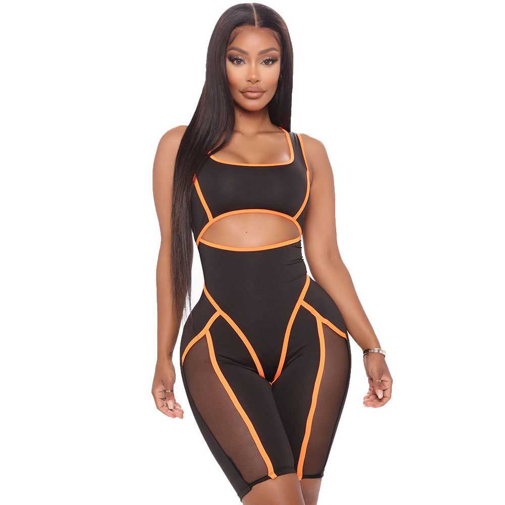 Combinaison moulante sans manches de couleur assortie pour femme