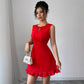Women's Lace-up Mini Dress With Bow And Ruffled Hem