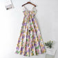 Dream Purple Print suspender Jumpsuit with ruffles