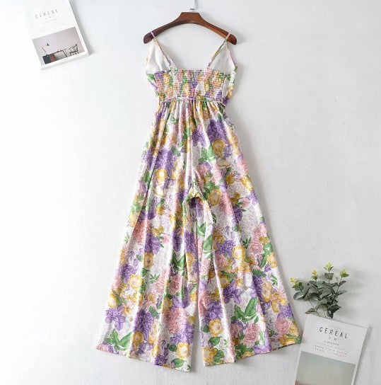 Dream Purple Print suspender Jumpsuit with ruffles