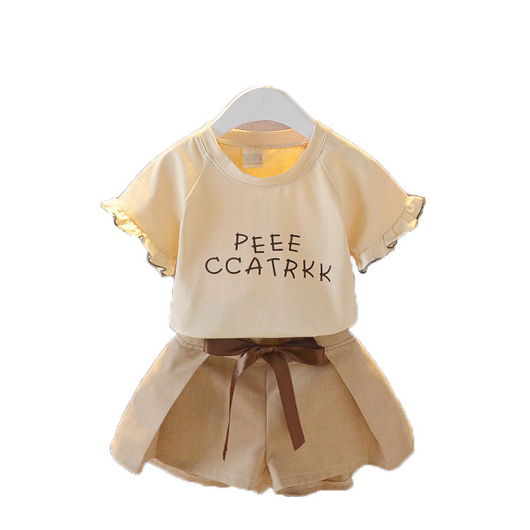 Costume pour filles, nouvelle robe d'été décontractée et étrangère, vêtements tendance en coton, t-shirt et short pour enfants, ensemble de sport deux pièces
