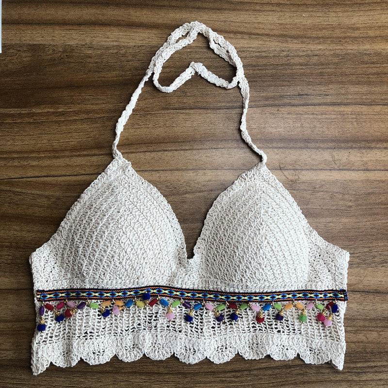 Lace-up Chest Pad Top Seaside Vacation Beach Bikini Halter Neck Halter