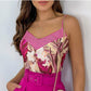Europe And The United States New Rose Red Suspender Trousers Suit With Belt