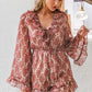 New style holiday one-piece Ruffle Print Long Sleeve V-neck Jumpsuit