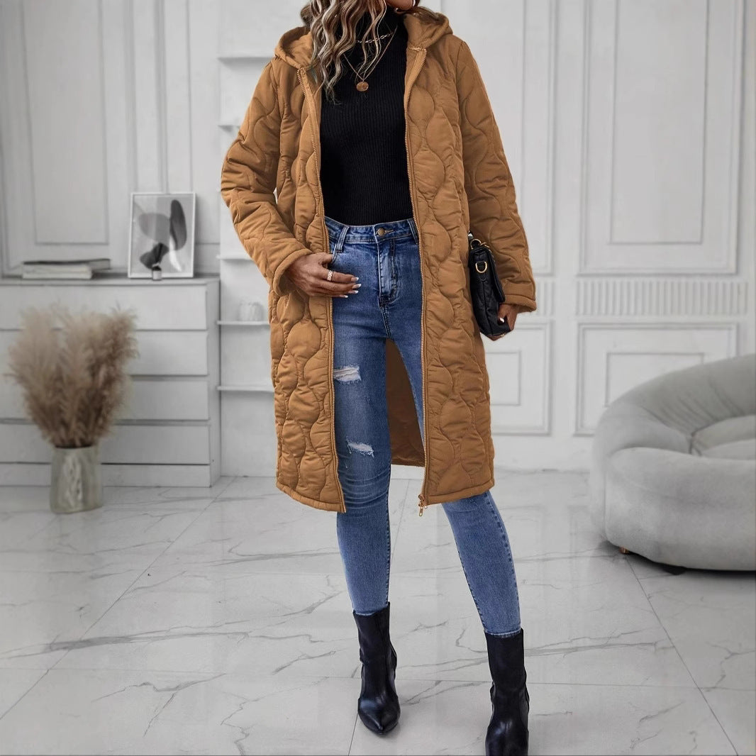 Veste épaisse à capuche zippée en coton pour femme