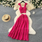 Suspender Top High Waist Crimp Skirt Two-piece Suit