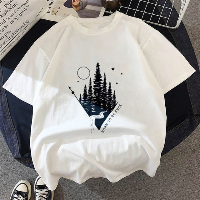 Forest reflection print short sleeve top