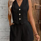 Leisure Commute Front Button Vest And Shorts Suit