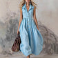 Womens Elegant Fashionable Solid-Color Lapel Slim-Fit Long Dress