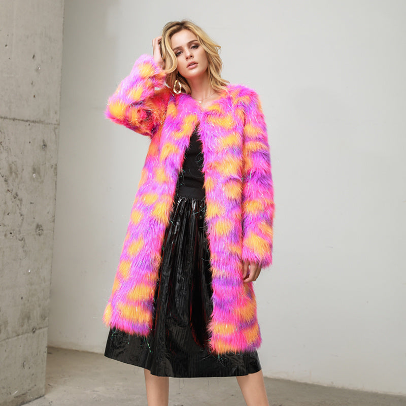 Manteau long et épais en fausse fourrure pour femme