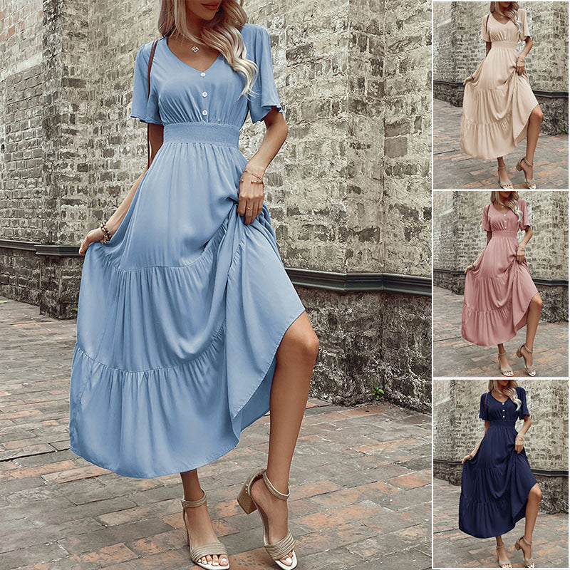 Cinched Elegant Commuter V-neck Midi Dress
