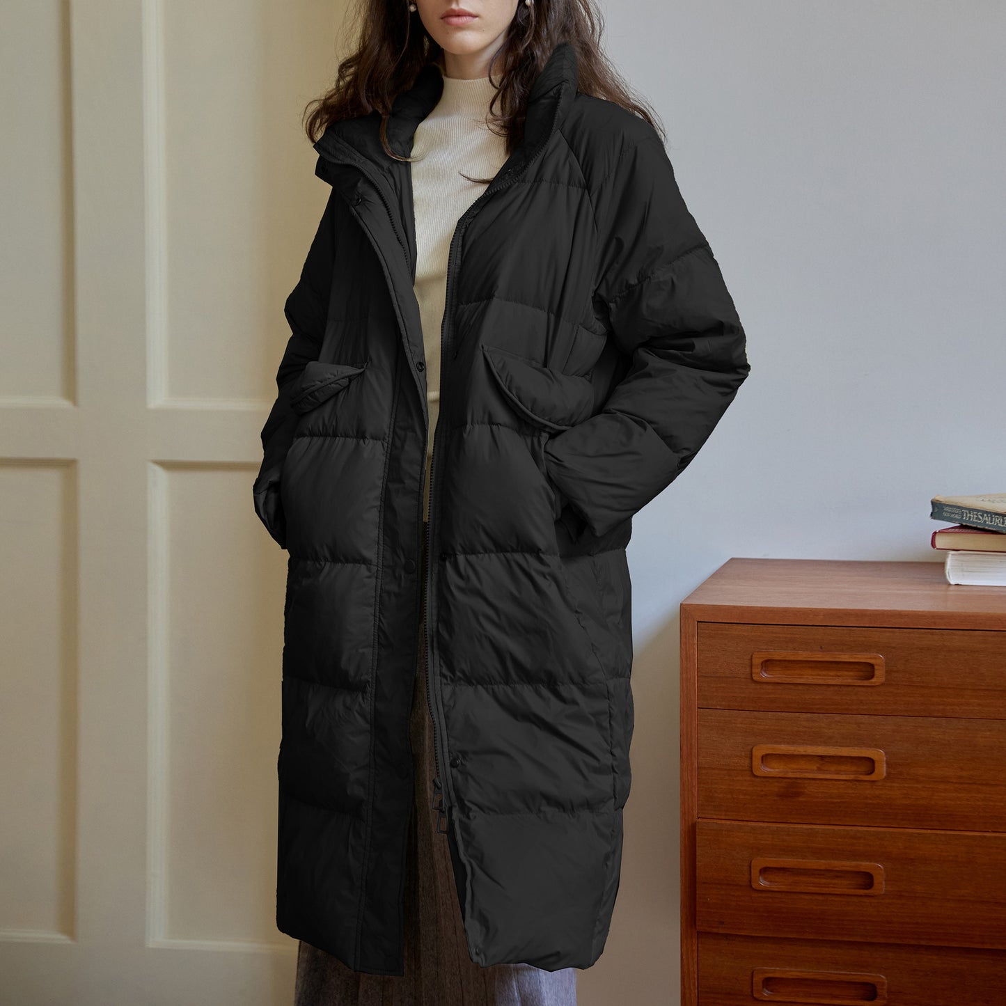 Manteau long et chaud en duvet de canard blanc jusqu'au genou