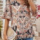 V-neck Printed T-shirt Casual Bell Sleeve Top
