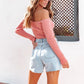 Off-the-shoulder Lace-up Short Top Off-the-navel