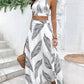 Tropical Print Tie Backless Cami Top & Split Thigh Skirt Two Piece Set