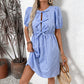 Retro Striped Dress Round Neck Bowknot Lace-up Dress
