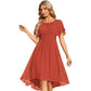 Robe de soirée élégante à col rond et manches courtes pour femme