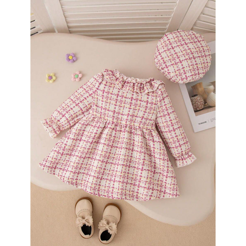 Children's Plaid Lace Collar Bow Dress