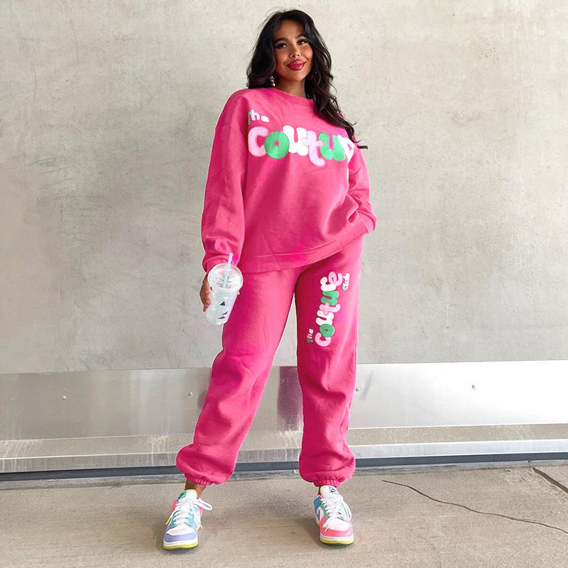 Ensemble deux pièces ample avec sweat-shirt et pantalon de survêtement imprimé anglais