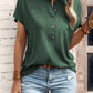 T-shirt à manches courtes et boutons de couleur unie pour femme
