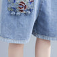 Fat Mm Artistic Style Embroidered Denim Suspenders
