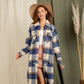 Large Pocket Long Sleeve Long Plaid Jacket Cardigan