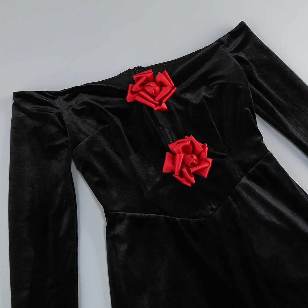 Mesh Long Sleeve Flower See-through Dress