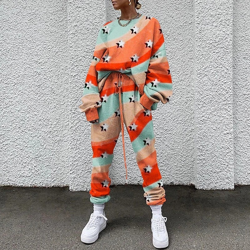 Printed Sweatshirt Two-piece Set