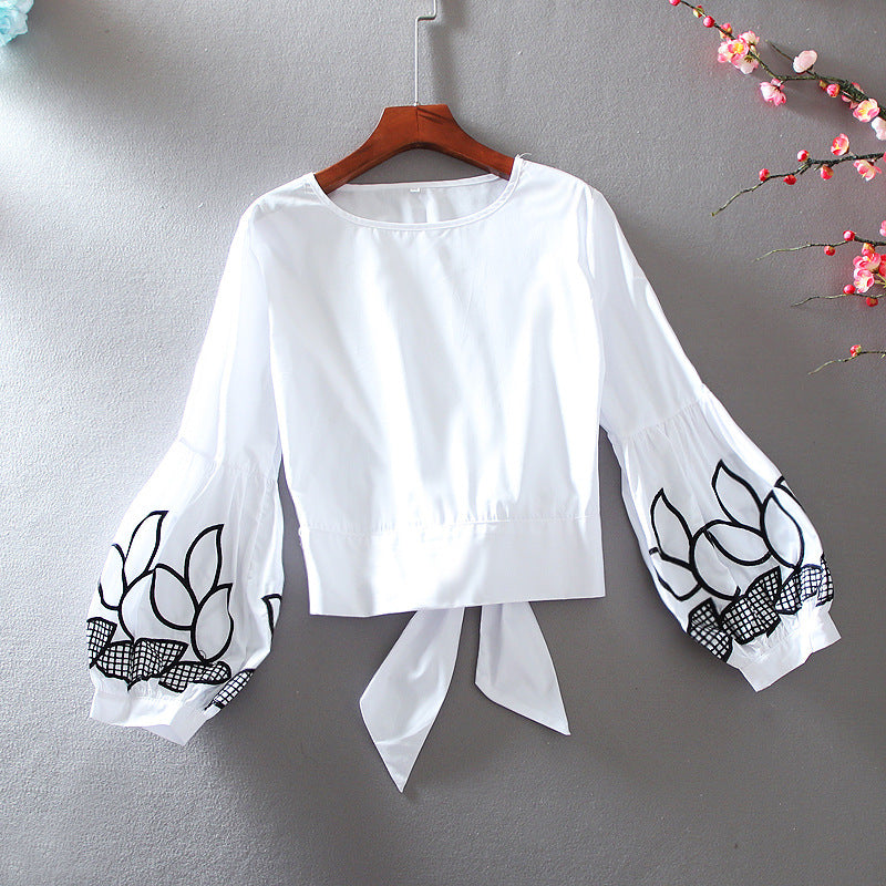 High Waist Short Niche Design Feeling Versatile Lantern Sleeve