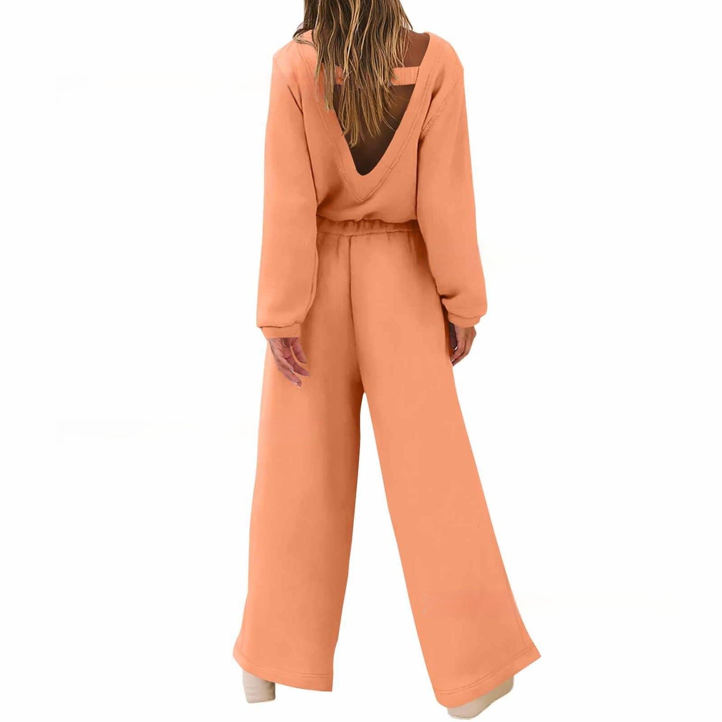 Combinaison pull dos nu à manches longues et couleur unie pour femme, style sport et loisirs, mode européenne et américaine