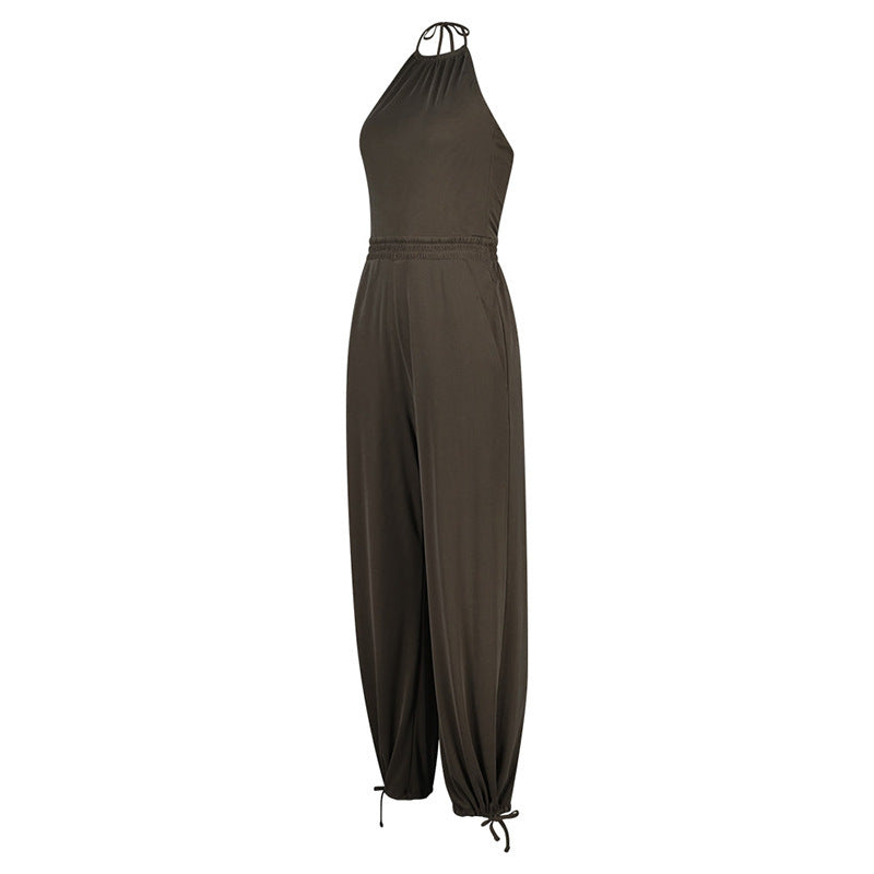 Women's Halter Beauty Back Fitness Jumpsuit