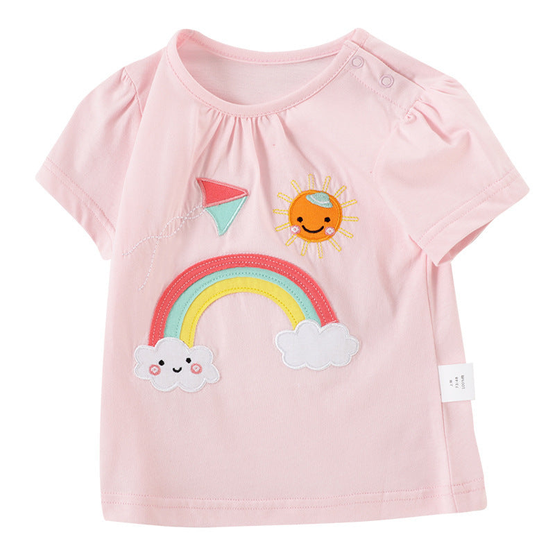 Cartoon Pattern Stitching Baby Short-Sleeved T-Shirt