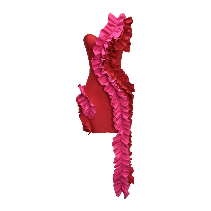 Robe une pièce bandage pliable sur le côté pour fête d'anniversaire
