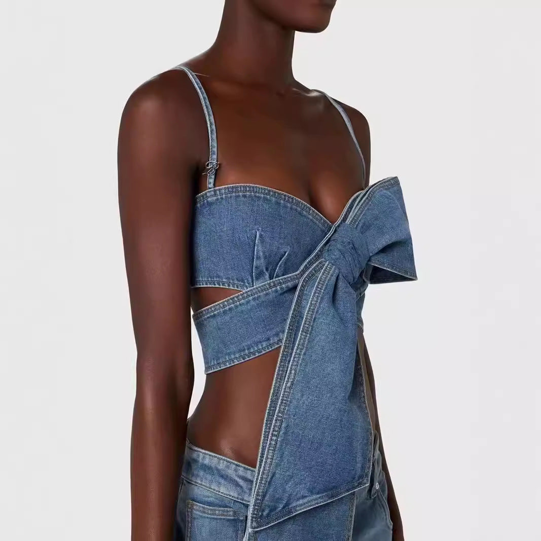 Camisole Tube Top Denim Trousers Suit