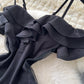 Off-the-shoulder Strap Mesh Patchwork Waist-cinched Slit Dress