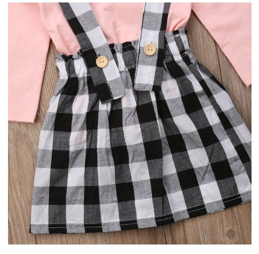 Nouveaux vêtements pour enfants à la mode du commerce extérieur européen et américain, t-shirt à manches longues de couleur unie, robe à bretelles deux pièces