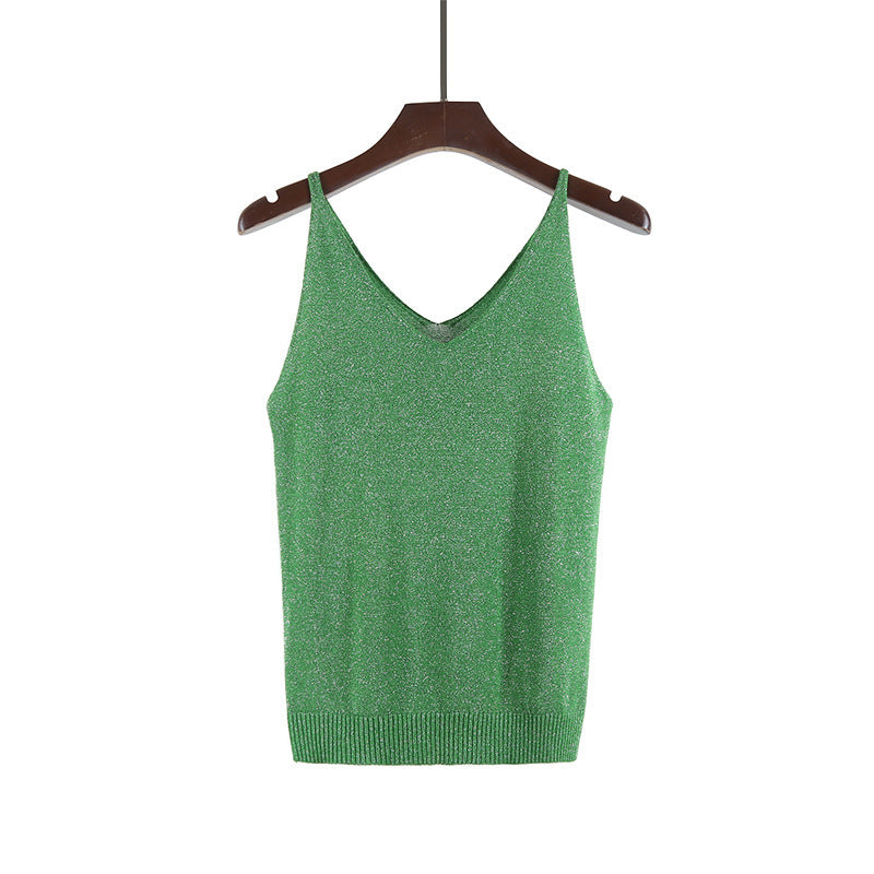 V-neck suspender knitted glitter vest