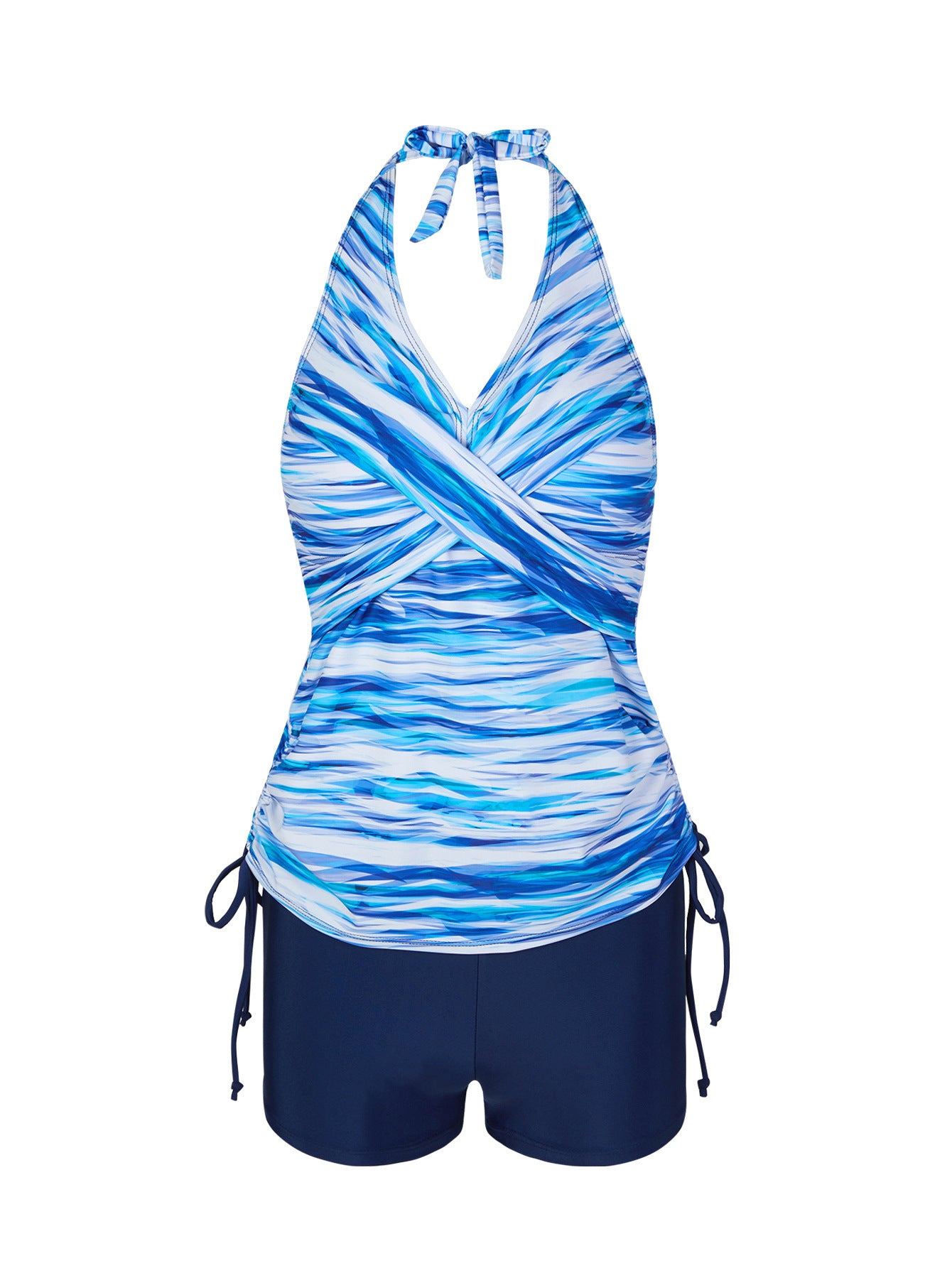 Two-piece Split Strap Drawstring Swimsuit With Boyshorts