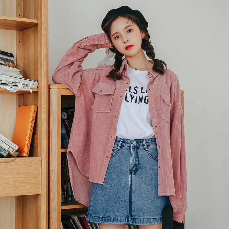 Retro Hong Kong style shirt vest women cotton corduroy