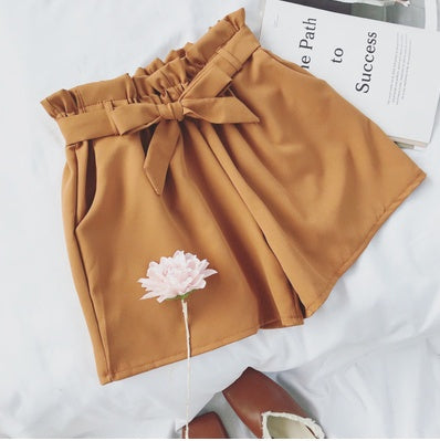 Summer Korean Bow Tie Shorts Loose slimming high waist wide leg pants pants