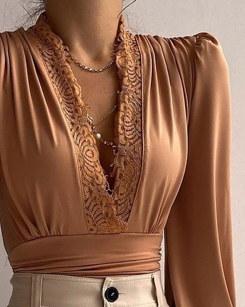 Women's Fashion Deep V Shirt Collar Top