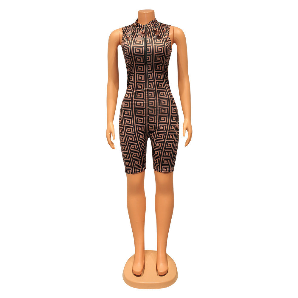 Women's Fashion Skinny Print Sleeveless Jumpsuit