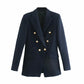 Solid Color Metal Double-breasted Button Casual Blazer