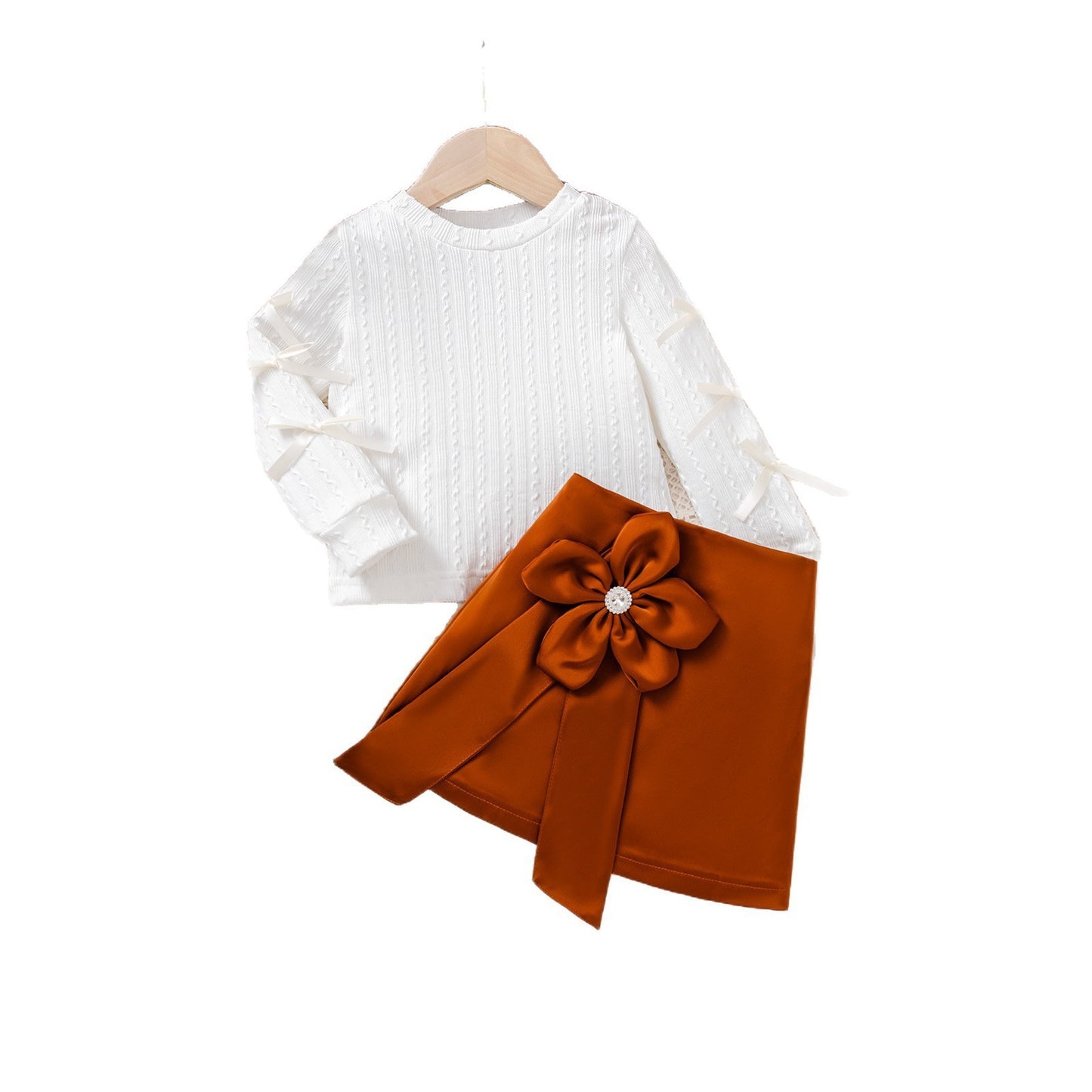 Flower Twist Stripe Long Sleeve Skirt Two-piece Set