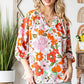 Women's Ruffled Collar Colorful Flowers Ruffled Shirt Top